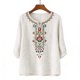 thumbnail image 2 of Camisetas de Cuello en V de Tamaño Más Mujeres Tops Bordados 3/4 Manga Boho Camisetas de Lino Túnica Ropa Campesina, 2 of 6