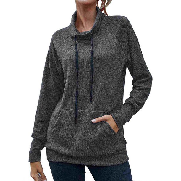 Worallymy - Sudadera de punto con cuello alto y manga larga a rayas para mujer con cordón Worallymy JD735906133