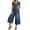 Blue, variant on Denim Jumpsuits for Women Deep V Neck Short Sleeve Baggy Jeans Bow Tie Summer Wide Leg Capri Jumpsuit with Pockets Black XL