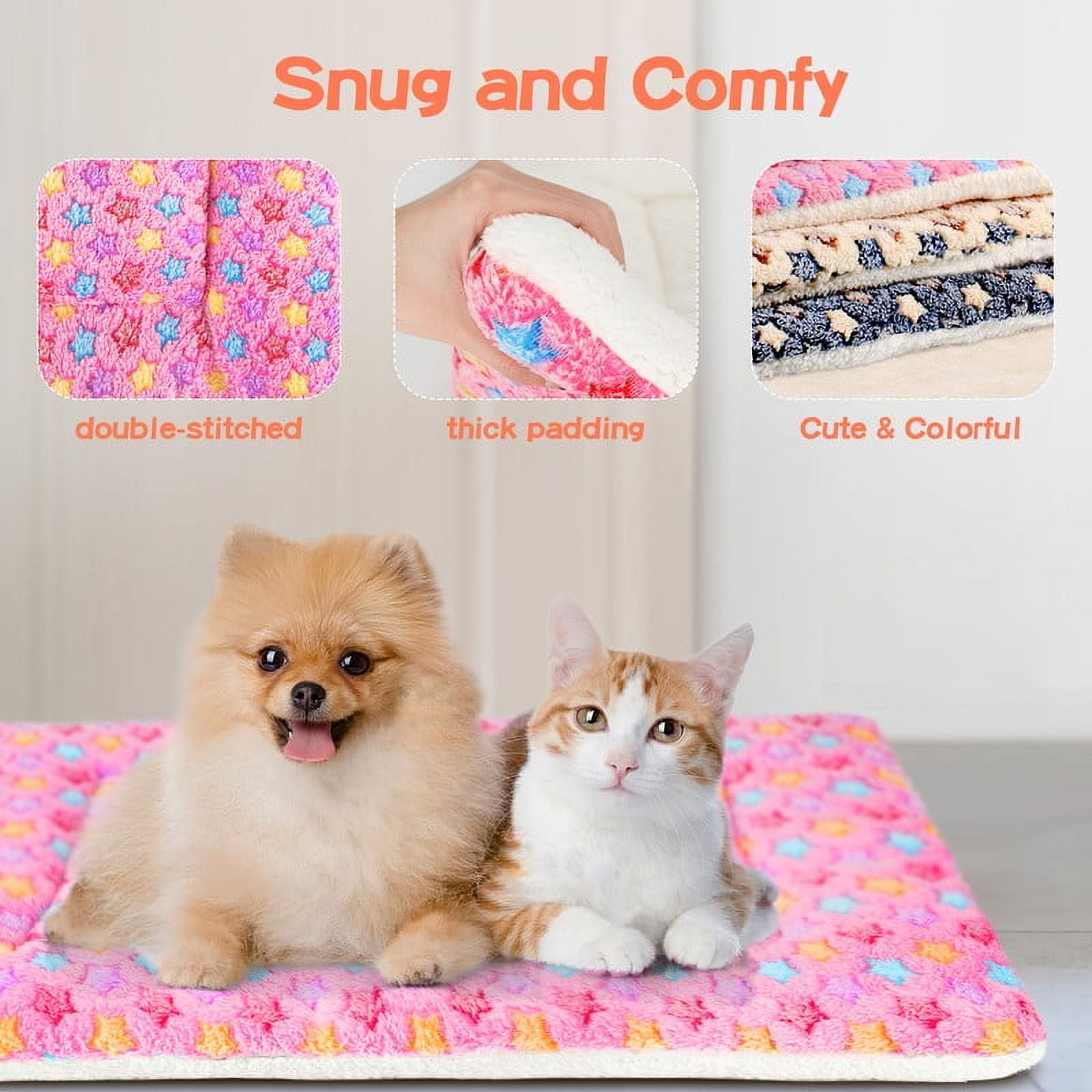 Dog Crate Mats with Cute Star Pattern Washable Pet Bed for Large Dogs Cozy Reversible Dog Crate Bed, Pink, 29*19.5