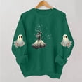 thumbnail image 4 of Mifsaly Womens Vintage Magic Witch Graphic Crewneck Sweatshirt Elegant Spooky Star Print Long Sleeve Pullover Cozy Fleece Top for Autumn Halloween Party Novelty Costume Army Green,XL, 4 of 5