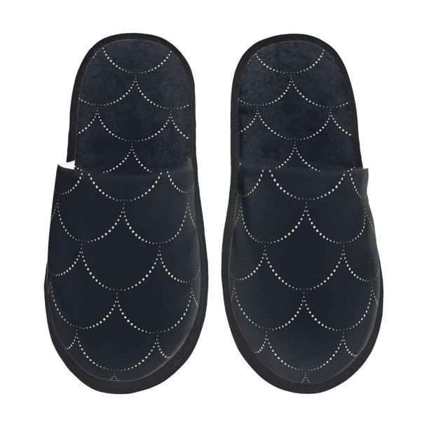 Fotbe Black Fish scales Pantuflas Peludas para Mujer con Estampado, Zapatillas de Peluche, Zapatos de Invierno para Casa, Uso Interior y Exterior-Medium