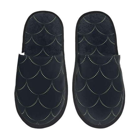 Balery Black Fish scales Slient Indoor Furry Fleece Comfort House Shoes Soft Non-Slip Home Shoes Cotton slippers House Slippers-- Medium