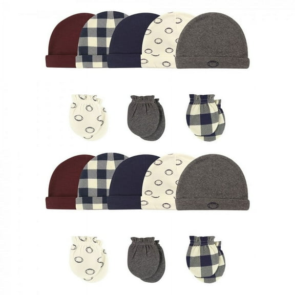 Hudson Baby Infant Boy Cotton Cap and Scratch Mitten Set, Football 16-Piece, 0-6 Months