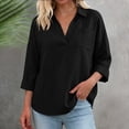 thumbnail image 6 of Crunowin Womens V-neck Linen Shirts, Spring Summer Blouse Top with Pockets Black 2XL, 6 of 6