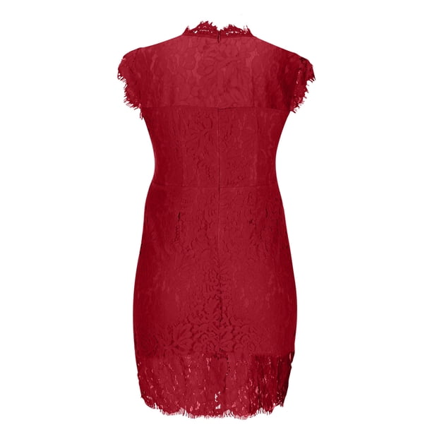 Women's Retro Floral Lace Slim Evening Cocktail Mini Dress Sleeveless  Scalloped Hem Fitted Lace Bodycon Pencil Dress - Walmart Business Supplies