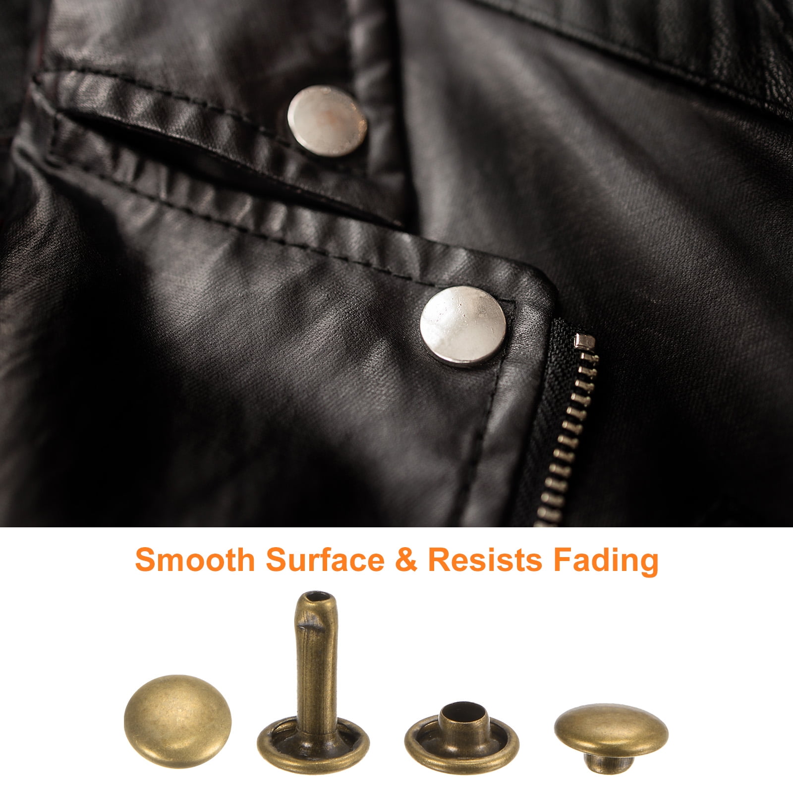 300 Sets Leather Rivets 6 Size Metal with 3 Setter Tools, Bronze