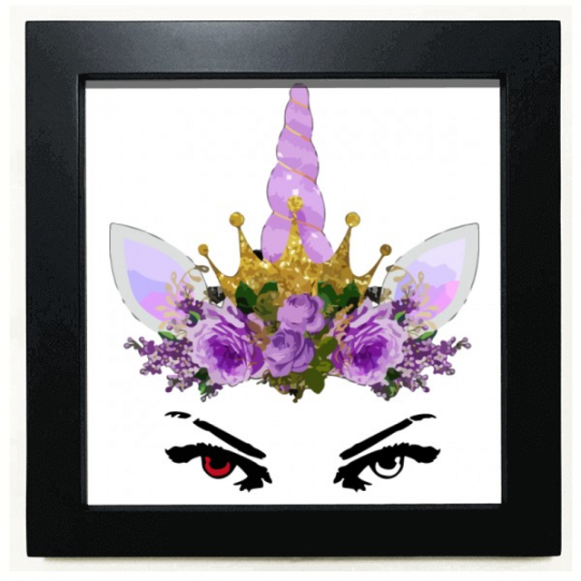 Eye Unicorn Crown Art Deco Fashion Black Square Frame Picture Wall Tabletop