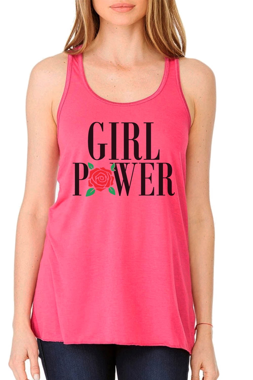 Funny Threadz Women's Cute Workout Tank Top "Girl Power" Bella Tank Top Gift Small, Neon Pink
