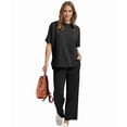 thumbnail image 3 of Two Piece Sets for Women Summer Outfits Wide Leg Crop Pants Lounge Sets Beach Vacation Clothes Black L, 3 of 9