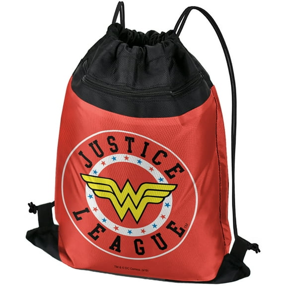 Justice League Wonder Woman Athletic Logo Drawstring Backpack Sports Bag Sackpack 17" x 13", Perfect for Gym, Yoga or Practice