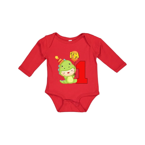Inktastic 1st Birthday Cute Dinosaur Boys or Girls Long Sleeve Baby Bodysuit