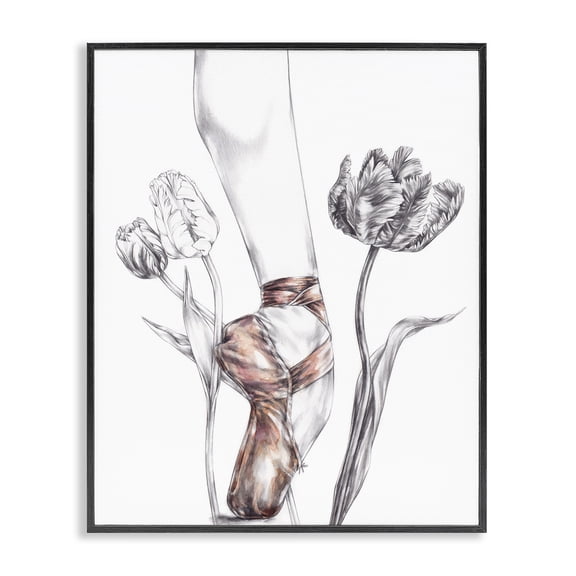 Stupell Industries Glam Pink Ballerina Slipper Between Tulips Black Framed Giclee Art, 11 x 14, by Elisaveta Stoilova