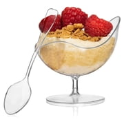 Oasis Creations Scallop Stem Cup - Parfait Serving Bowl - 24 Count - Clear Hard Plastic - Appetizer Cup - Disposable or Reusable - 2 ounce - Ideal for Desserts, Appetizers, Puddings