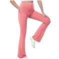 thumbnail image 3 of QATAINLAV Girls Crossover Flare Leggings with Pockets Bootcut High Waisted Yoga Pants Tummy Control Gym Workout Tights for Kids Pink,11-12 Years, 3 of 7