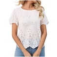 thumbnail image 5 of Summer Tops for Women Plus Size Round Neck Casual Short Sleeve Shirt Womens Blouses White M, 5 of 8