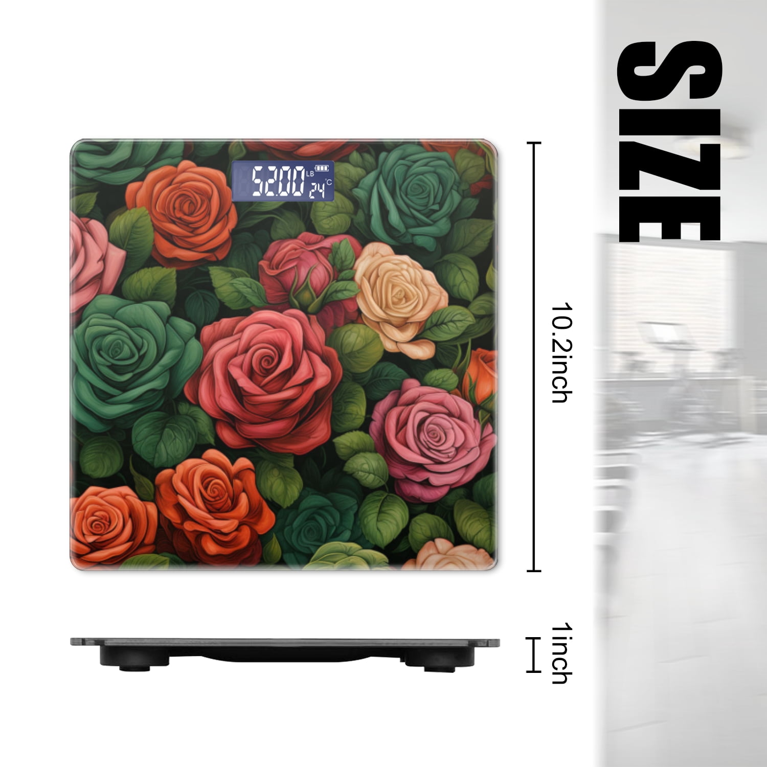 High Precision Body Weight Scale Smart Bathroom Scales with Large LCD Display(400lbs),Decorative for Bedroom-Colorful Roses With Green Leaves