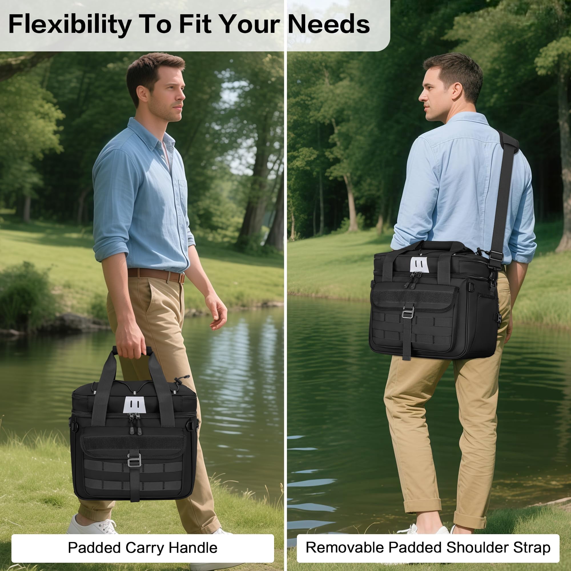30l Large Fishing Tackle Bag  Waterproof Box For Saltwater & Freshwater Gear And Equipment Storage Padded Shoulder Strap Gift Men Black