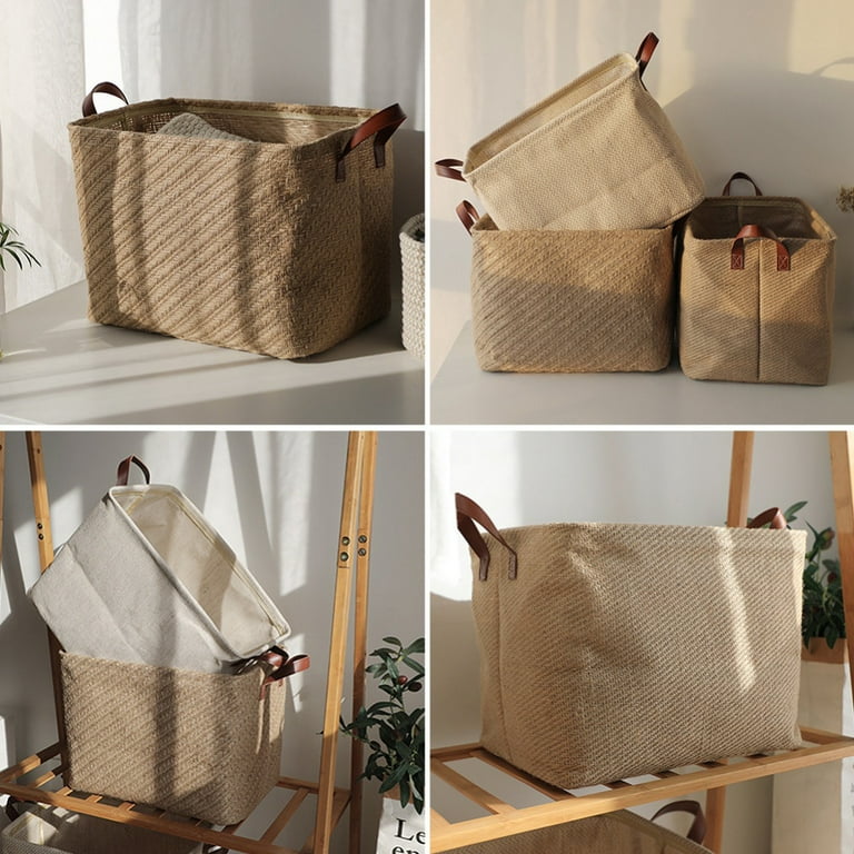 Foldable Storage Basket-Jute Cloth Art Cotton Linen Dust-proof Storage  Baskets,Simple Storage Basket Sundries Book,Toy,Dirty Laundry Storage for  Home