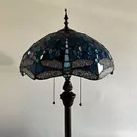 Enjoy Décor Lamps 64-Inch 2-Light Dragonfly Tiffany Style Floor Lamp with Stained Glass Blue Bowl Shade, 1 Count
