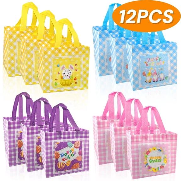 Easter Gift Bags with Handle Easter Party Supplies Reusable Tote Bags Easter Decoration for Holiday Spring 12 Pcs 8.27 × 5.9 × 7.87 in