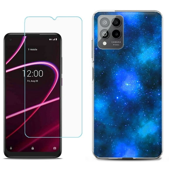 Slim-Fit Gel TPU Phone Case for T-Mobile Revvl 6 Pro 5G, with Tempered Glass Screen Protector, by OneToughShield ® - Cosmos/Stars