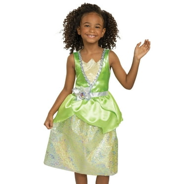 Disney Princess Tiana Green Pretend Play Dress Outfit for Female Child Size 4-6x