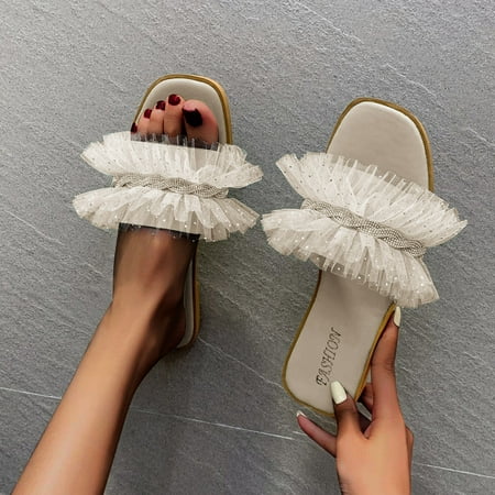 

Slippers Lace Rhinestone New Summer Thick Heel Women s Beach Slippers