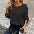 thumbnail image 4 of Htigea Plus Size Fall Shirts for Women Casual Crew Neck Long Sleeve Tops Loose Cozy Crochet Tshirts Black 2XL, 4 of 8