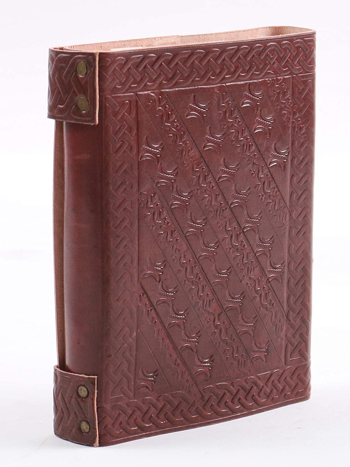 Mythrojan Handmade Leather Journal with Fleur Embossed Design – Vintage Antique Leather Bound Diary for Men, Women, Travelers & DnD Fantasy