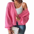 thumbnail image 2 of Womens Cardigan Sweaters Trendy Open Front Long Lantern Sleeve Chunky Knit Sweater Rose Red S, 2 of 10