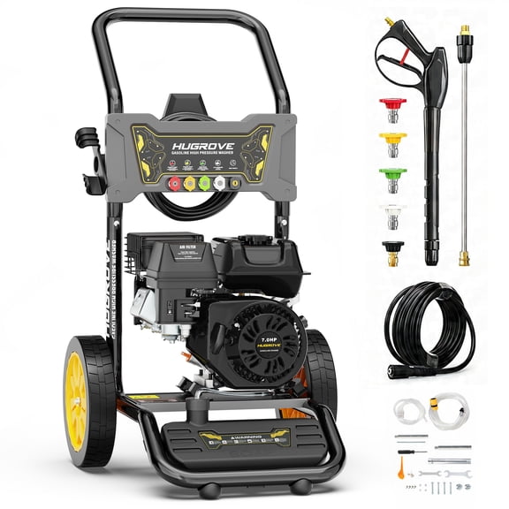 3600PSI Gas Pressure Washer, 212CC Engine 2.6GPM High Power Cleaner, 5 Adjustable Nozzles for Patios Gardens Cars Fences Driveways Cleaning, Black