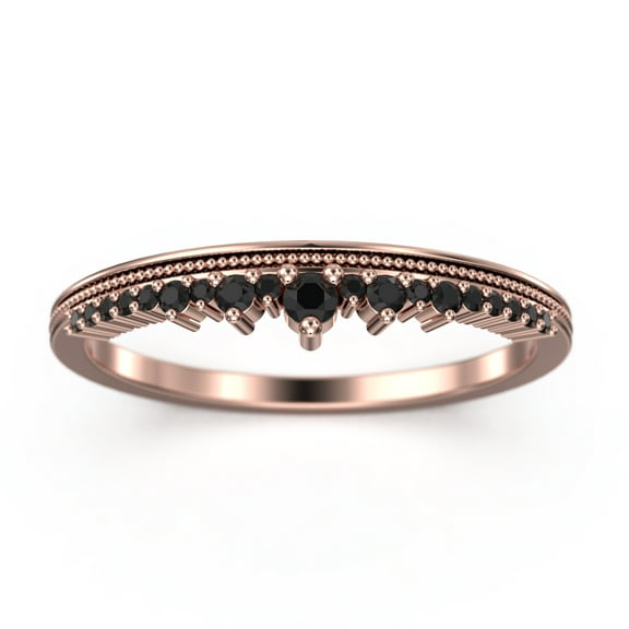 0.25ct Crown Black Diamond Moissanite 18K Rose Gold Over Silver Wedding Band Engagement Ring