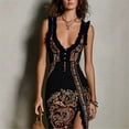 thumbnail image 3 of Black Bohemian Print Sleeveless Maxi Dress With Side Slit And Ruffle Neck, 3 of 6
