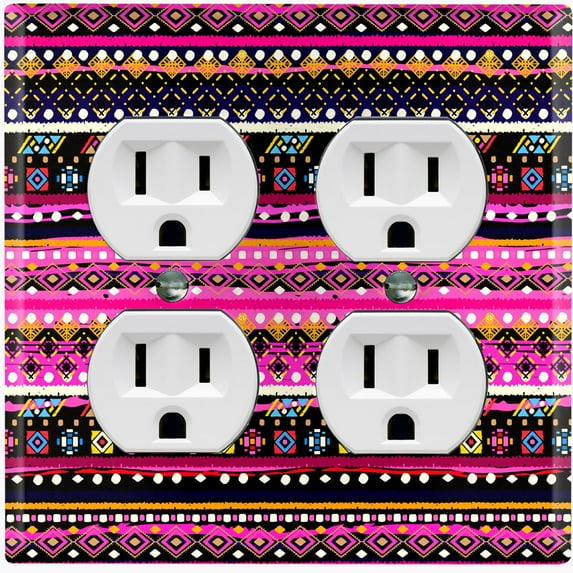 Metal Light Switch Plate Cover Ethnic Aztec Tribal Art Pattern Pink SFR048