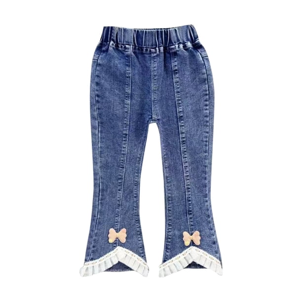 Odeerbi 2-7 Años Niñas Flared Jeans Lace Bow Denim Pants Casual Outerwear Cowboy Pants
