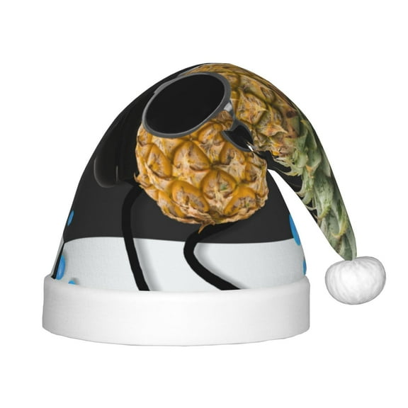 Fuzoiu Pineapple With Black Glasses Print Santa Hat Christmas Hat for kids,Santa Hats with Pompom, Unisex Xmas Holiday Hat for Christmas New Year Festive Party Supplies