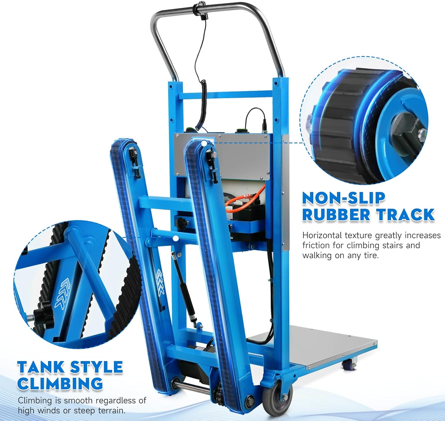 Esheno Stair Climber Cart 880 lbs Capacity Electric Hand Truck with 3 Ropes for Heavy Furniture Logistics Warehouse Use Blue and Silvery