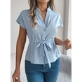 thumbnail image 4 of Ruimatai Women's Casual Short Sleeve Shirt Solid Color Drawstring Top Comfortable Breathable Loose Fit Tunic Blouse, 4 of 9