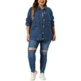 thumbnail image 2 of MODA NOVA Plus Size Denim Jacket for Juniors Casual Long Sleeve Jean Jacket Top Coat with Pockets 4X Dark Blue, 2 of 5