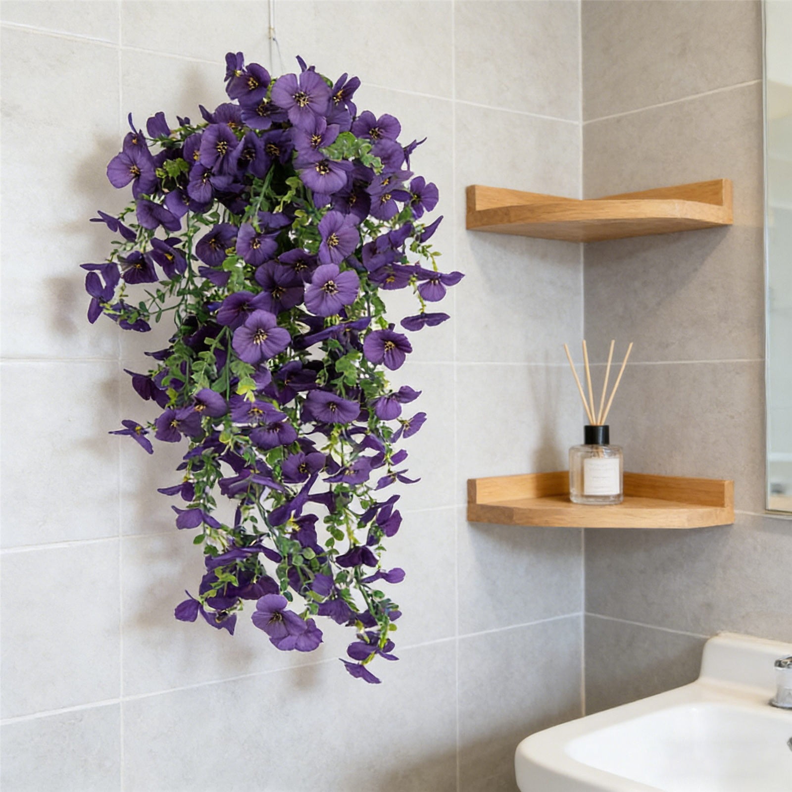 Artificial Hanging Vine Verdsylv 1 Vine Artificial Three Color Petunia - Faux Hanging Flowers for Outdoor Wall, Balcony, Violet Simulation Hanging Plant Decor, Faux Petunia Plant