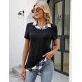 thumbnail image 3 of Yesfashion Womens Contrasting Color Collar for Ladies Short Sleeve Lapel Collared Summer Tops Casual Work Basic Tees, 3 of 9