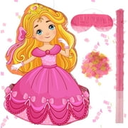 XD5-Princess Piñata Girl Princess Party Game Set Include Pink Piñata Stick Blindfold Mask Confetti for Theme Girl Baby Birthday Party Supplies Decor, 16.1 x 11.4 x 3 Inch-5
