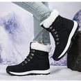 thumbnail image 6 of Xfvqtps Womens Snow Boots Plush Fleece Line Lace Up Solid Color Non Slip Waterproof Climbing Travel Outdoor Mid Calf Boots Winter Warm Plush Thickened Skiing Large Cotton Shoes Black, 6 of 6
