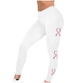 thumbnail image 2 of Breast Cancer Print Pants for Women Awareness Pink Ribbon Print Soft Trousers High Waist Workout Tights Yoga Leggings,White 9,2XL, 2 of 5