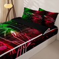 thumbnail image 3 of Manfei Race Car Zipper Twin Comforter Sets with Fitted Sheet and 2 Pillowcases,Geometric Hexagonal Art Zipper Bedding Set,Green Red,Black Reversible,4pcs, 3 of 8