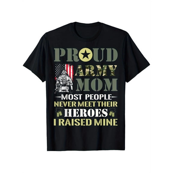Proud Army Mom T-Shirt Patriotic Military Mother Gift Hero Soldier Camo Graphic Tee for Women