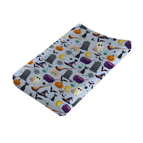 Spooky Halloween Changing Pad Cover for Baby Boy Pumpkin Ghost Bat Cat Witch Rainbow Diaper Change Table Sheets Soft Stretchy Fitted Changing Pad Mat Sheets 32"x16"