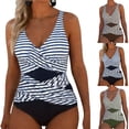 thumbnail image 3 of ZQUUVOU Plus Size Swimsuit for Women V Neck Stripe One Piece Swimsuit Cross Front Slimming Tummy Control Swimwear Dark Blue, 3 of 3