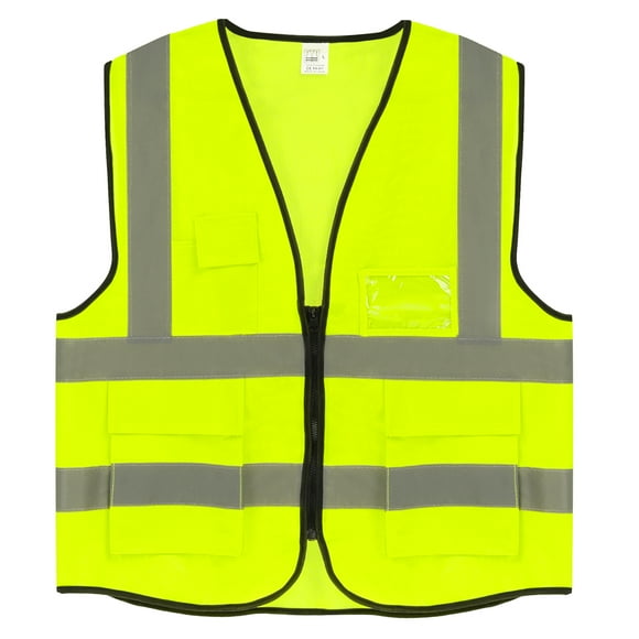 Unique Bargains Reflective Safety Vest, Large High Visibility Security Vests with Front Pocket Zipper for Men Women, Green